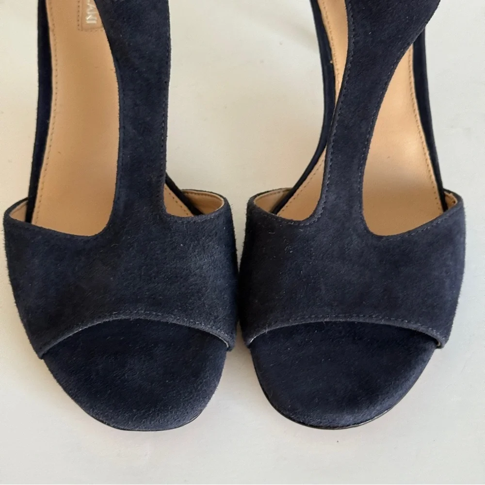 Antonio Melani T-Strap Kitten Heels Blue Velvet Heeled Sandals Size 7M